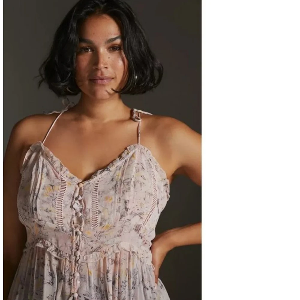 Anthropologie Asymmetrical Floral Dress in Pink and Cream - Picture 6 of 11